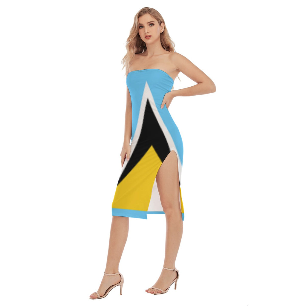 Robe Bustier Sainte-Lucie - Élégance aux Couleurs du Drapeau Saint-Lucien