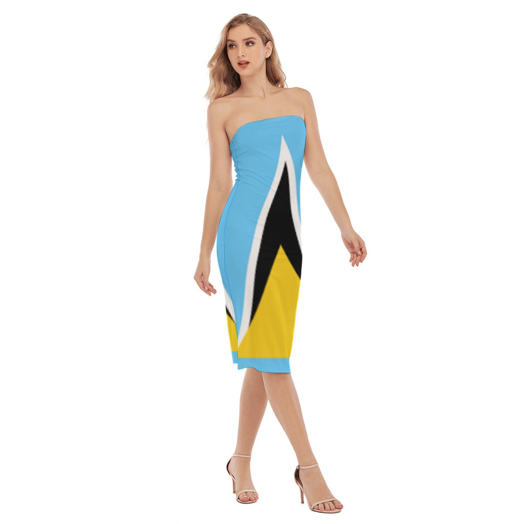 Robe Bustier Sainte-Lucie - Élégance aux Couleurs du Drapeau Saint-Lucien