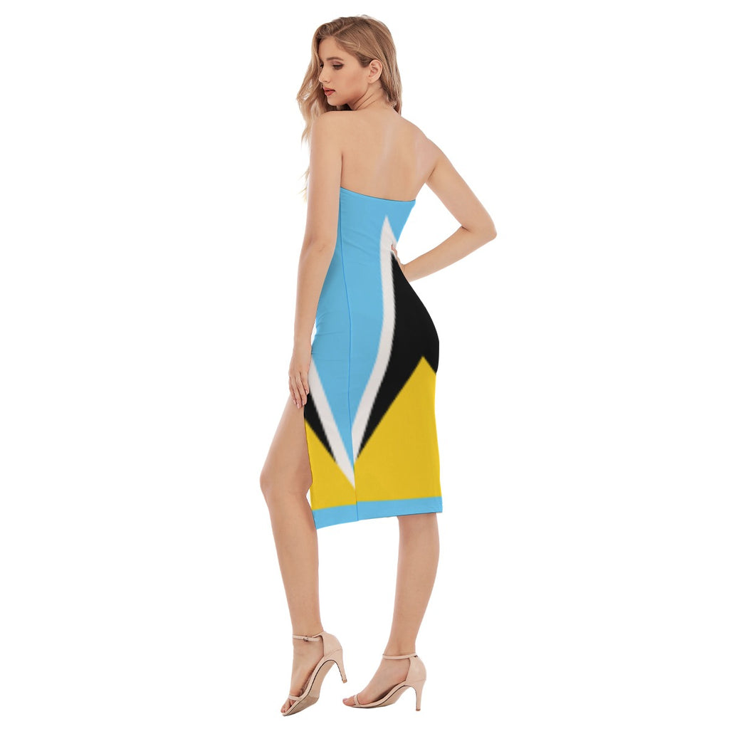 Robe Bustier Sainte-Lucie - Élégance aux Couleurs du Drapeau Saint-Lucien