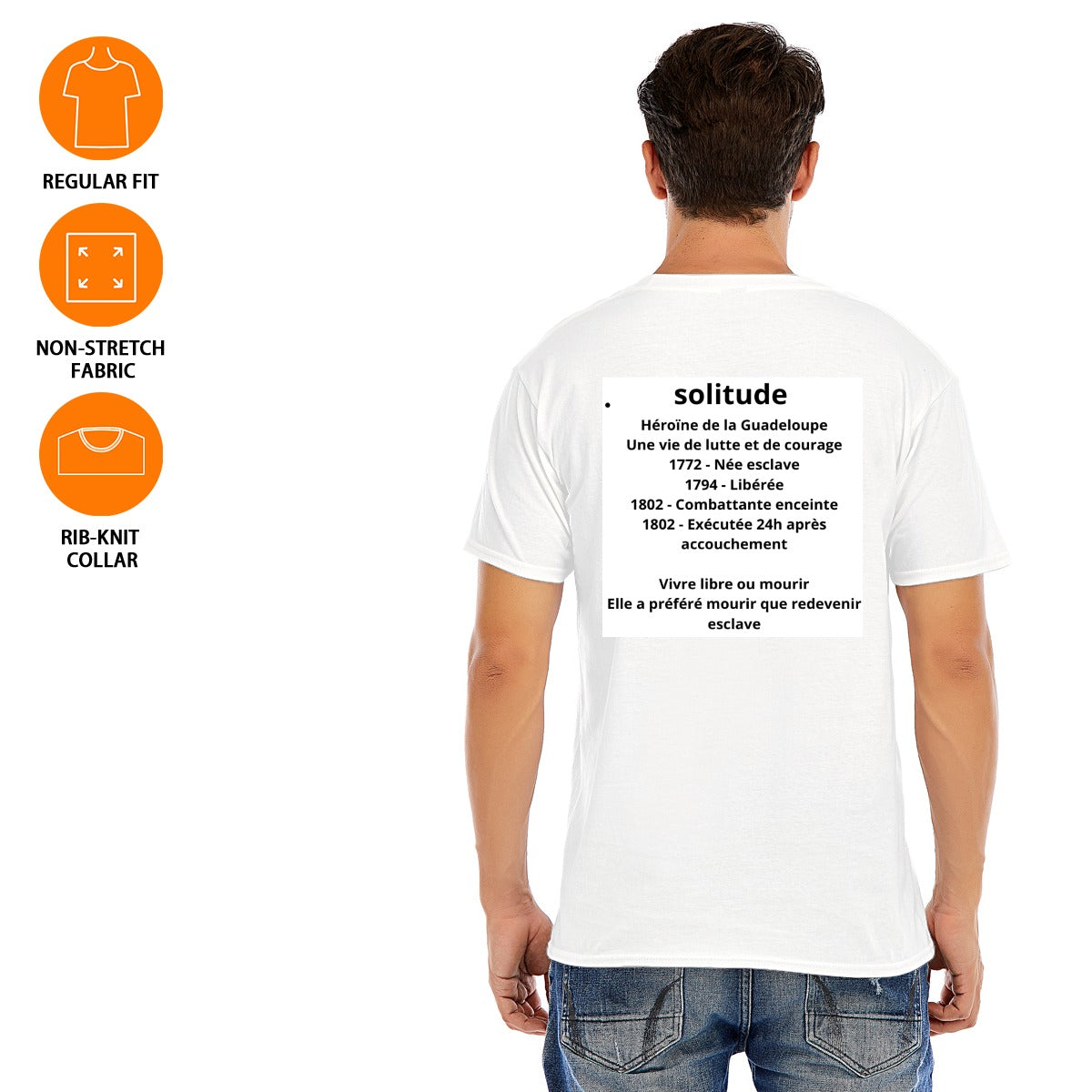 ✊🏾 T-shirt SOLITUDE  blanc - Héroïne Guadeloupe 1802