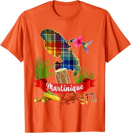 Carte Martinique 972 Madras Fleurs Antilles Françaises T-Shirt