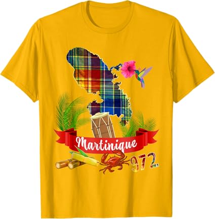 Carte Martinique 972 Madras Fleurs Antilles Françaises T-Shirt