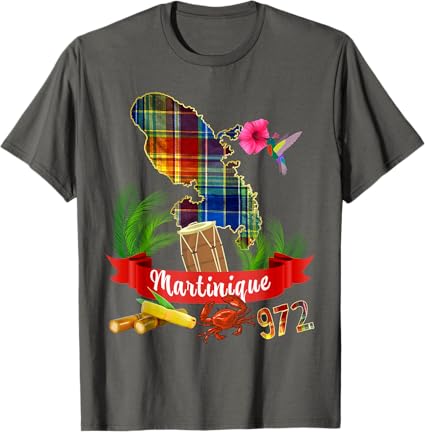 Carte Martinique 972 Madras Fleurs Antilles Françaises T-Shirt