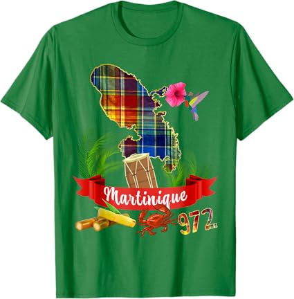Carte Martinique 972 Madras Fleurs Antilles Françaises T-Shirt