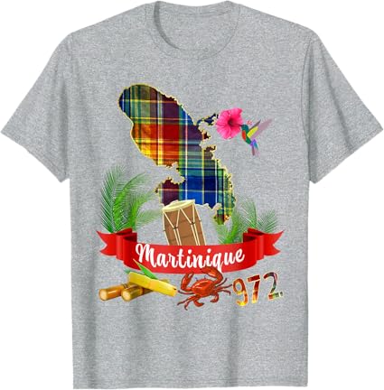 Carte Martinique 972 Madras Fleurs Antilles Françaises T-Shirt